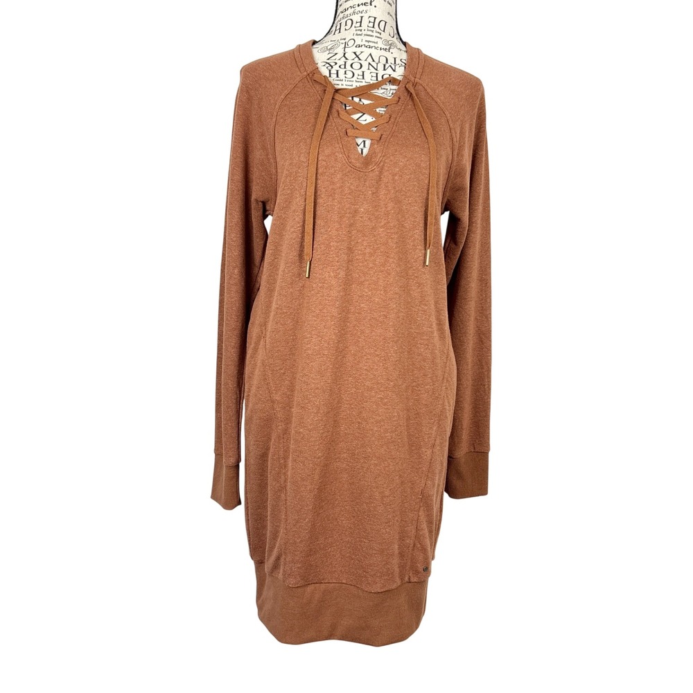 prAna Sweatshirt Dress Women's XS Rust Brown Casual Athleisure Cozy Sustainable